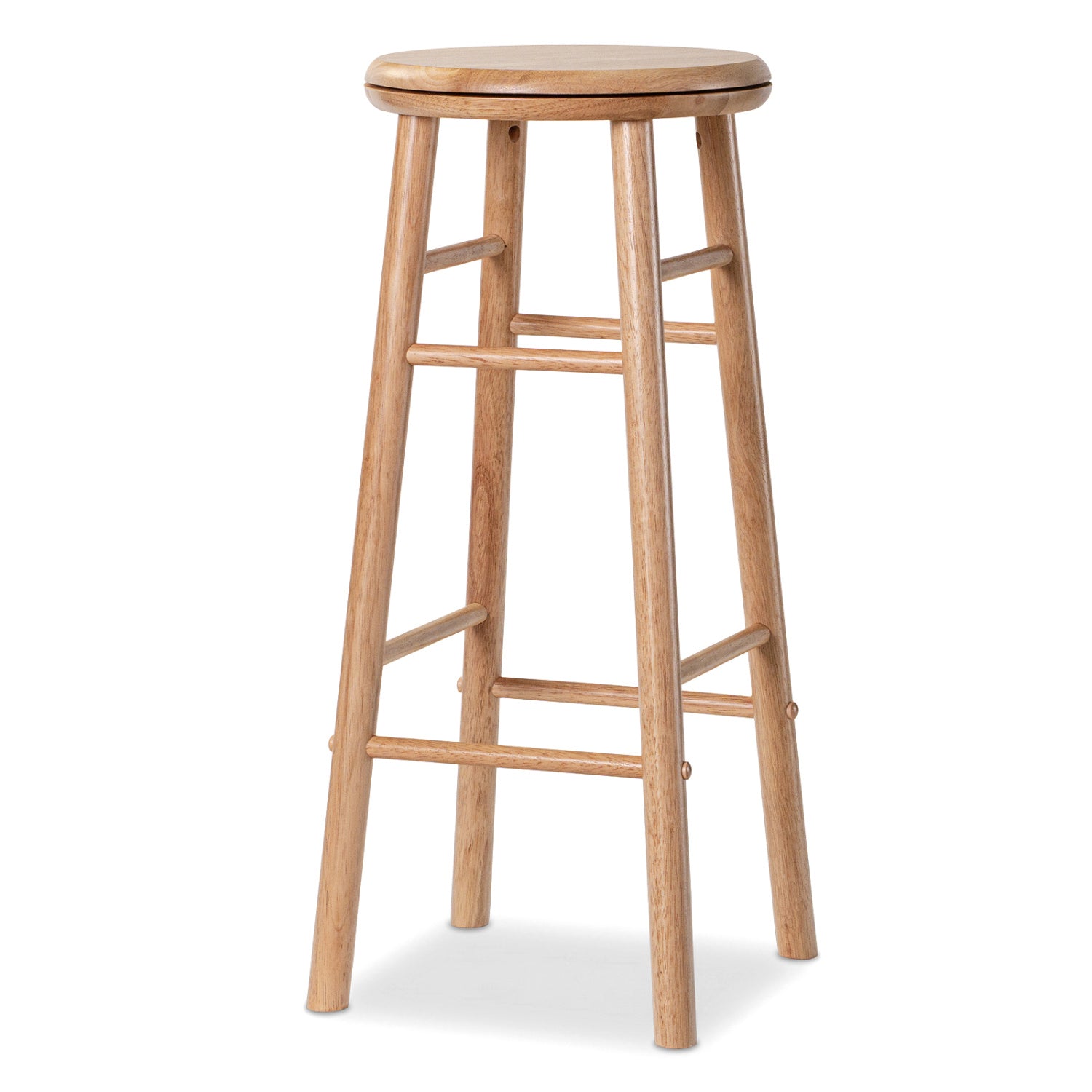 Set of 2 gray 29-inch swivel bar stools with footrests and crossbars, designed for kitchen and dining areas.