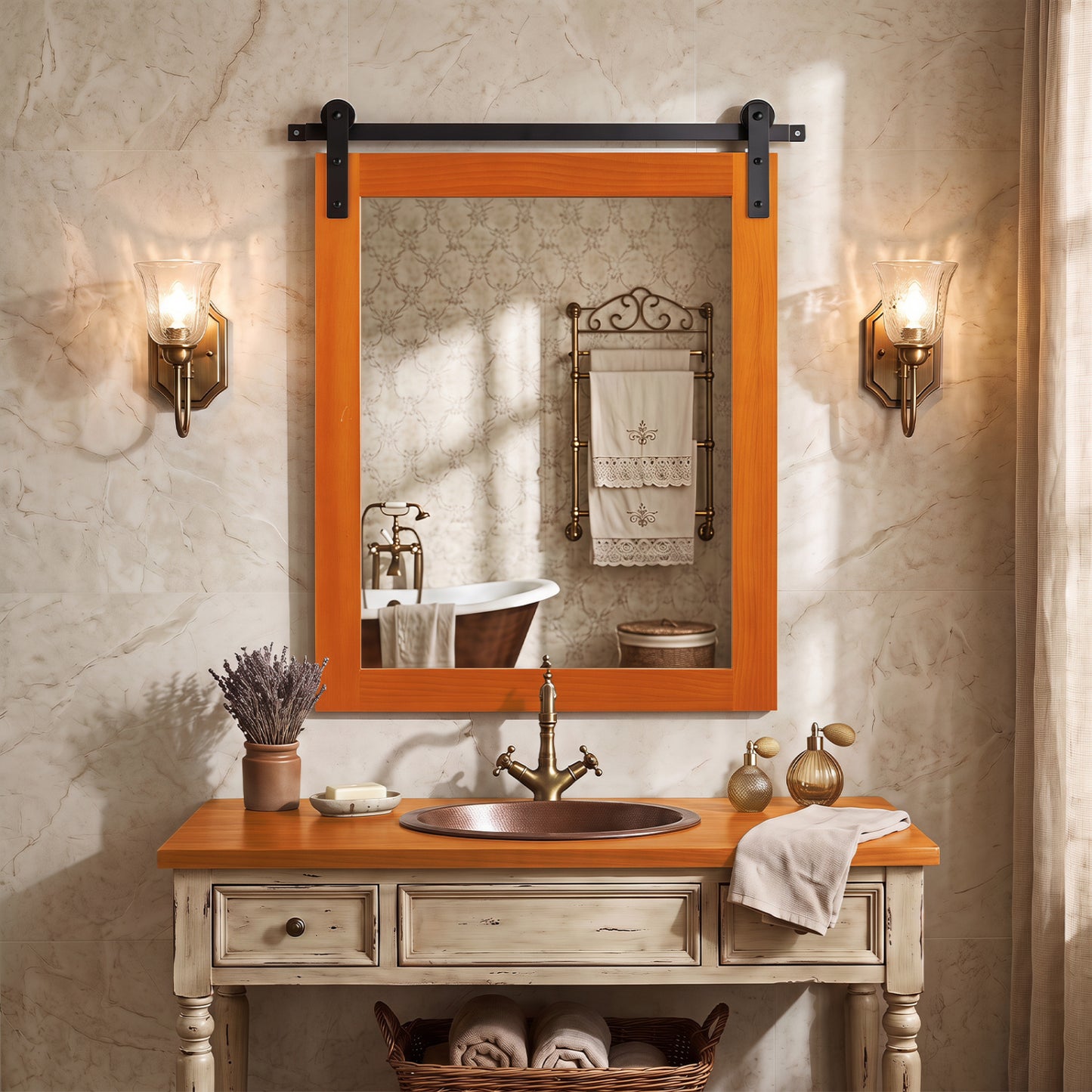 29" x 23" Rectangle Farmhouse Wall Mirror with Metal Bracket for Bathroom-Black