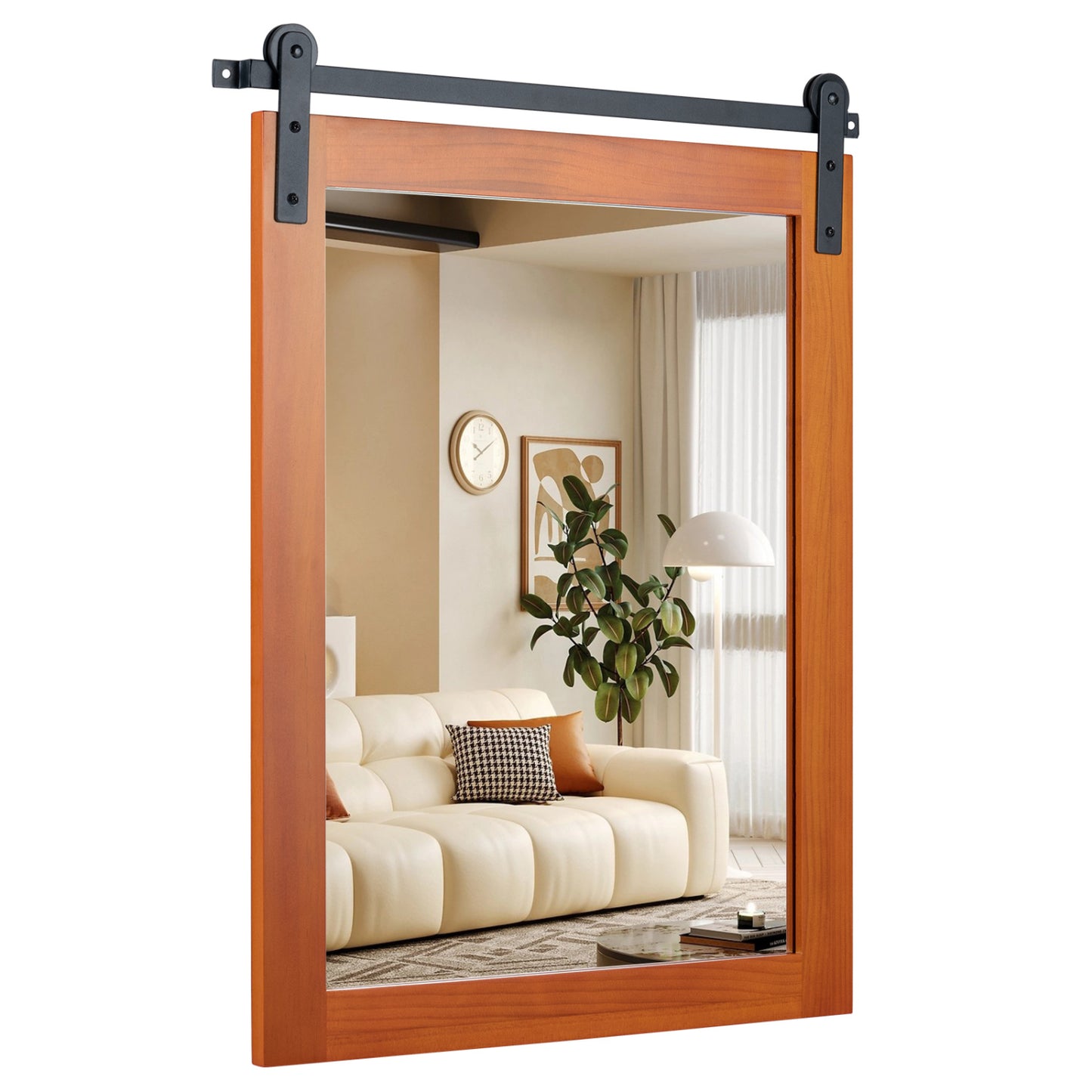 29" x 23" Rectangle Farmhouse Wall Mirror with Metal Bracket for Bathroom-Black