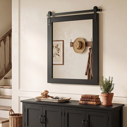 29" x 23" Rectangle Farmhouse Wall Mirror with Metal Bracket for Bathroom-Black