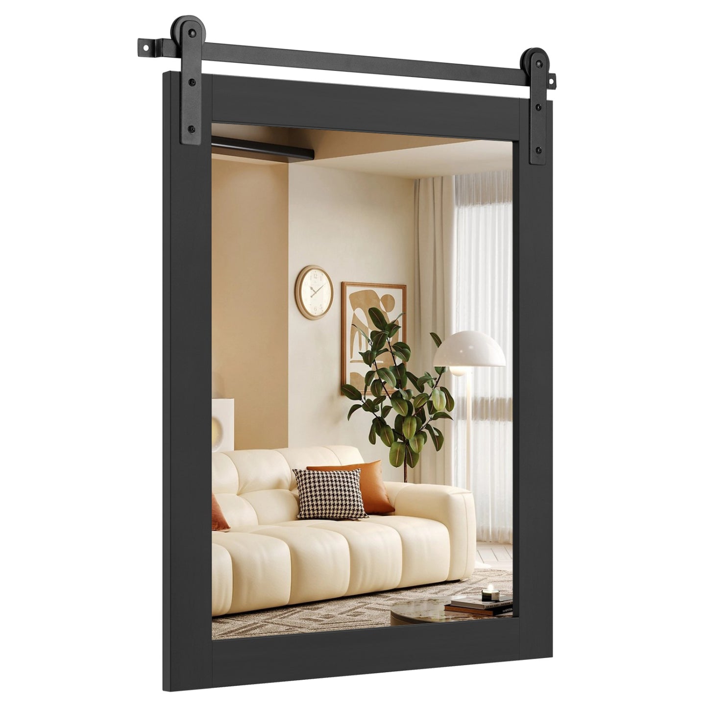 29" x 23" Rectangle Farmhouse Wall Mirror with Metal Bracket for Bathroom-Black