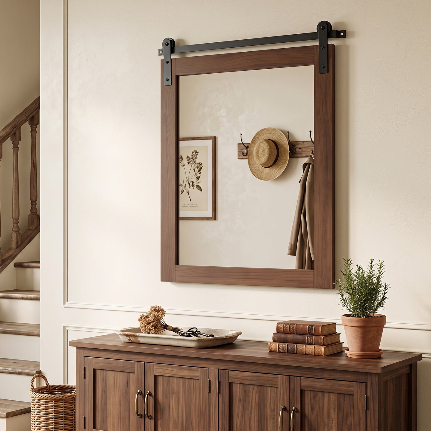 29" x 23" Rectangle Farmhouse Wall Mirror with Metal Bracket for Bathroom-Black