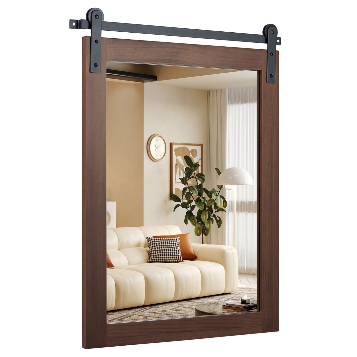 29" x 23" Rectangle Farmhouse Wall Mirror with Metal Bracket for Bathroom-Black