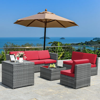 8 Piece Wicker Sofa Rattan Dinning Set Patio Furniture with Storage Table-Black