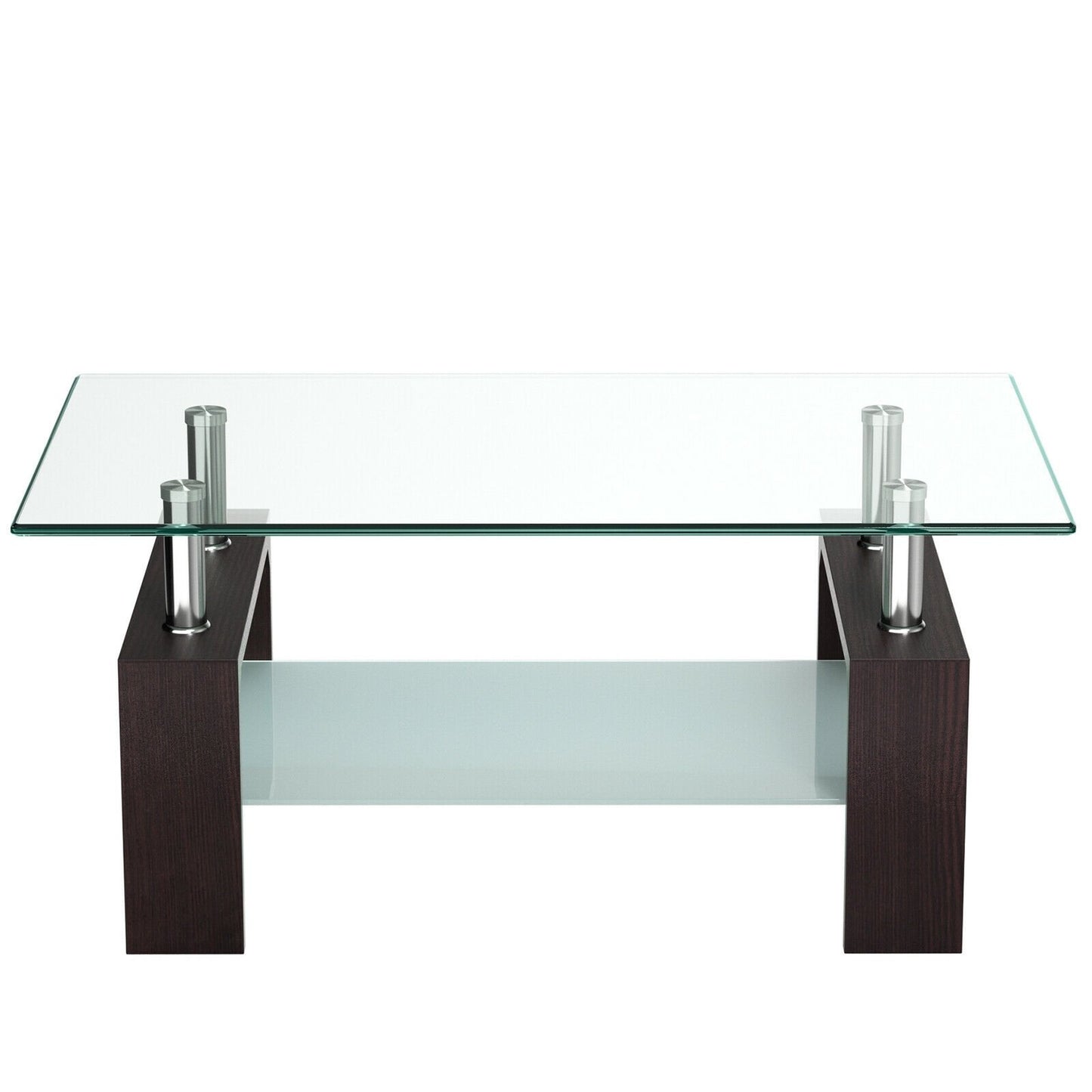 Rectangular Tempered Glass Coffee Table with Shelf-Black
