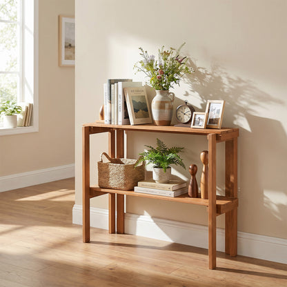 Wooden 2/3-tier folding plant stand for outdoor garden and entryway, featuring portable design and multiple shelves.