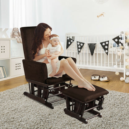 Baby Nursery Relax Rocker Rocking Chair Glider & Ottoman Set-Coffee