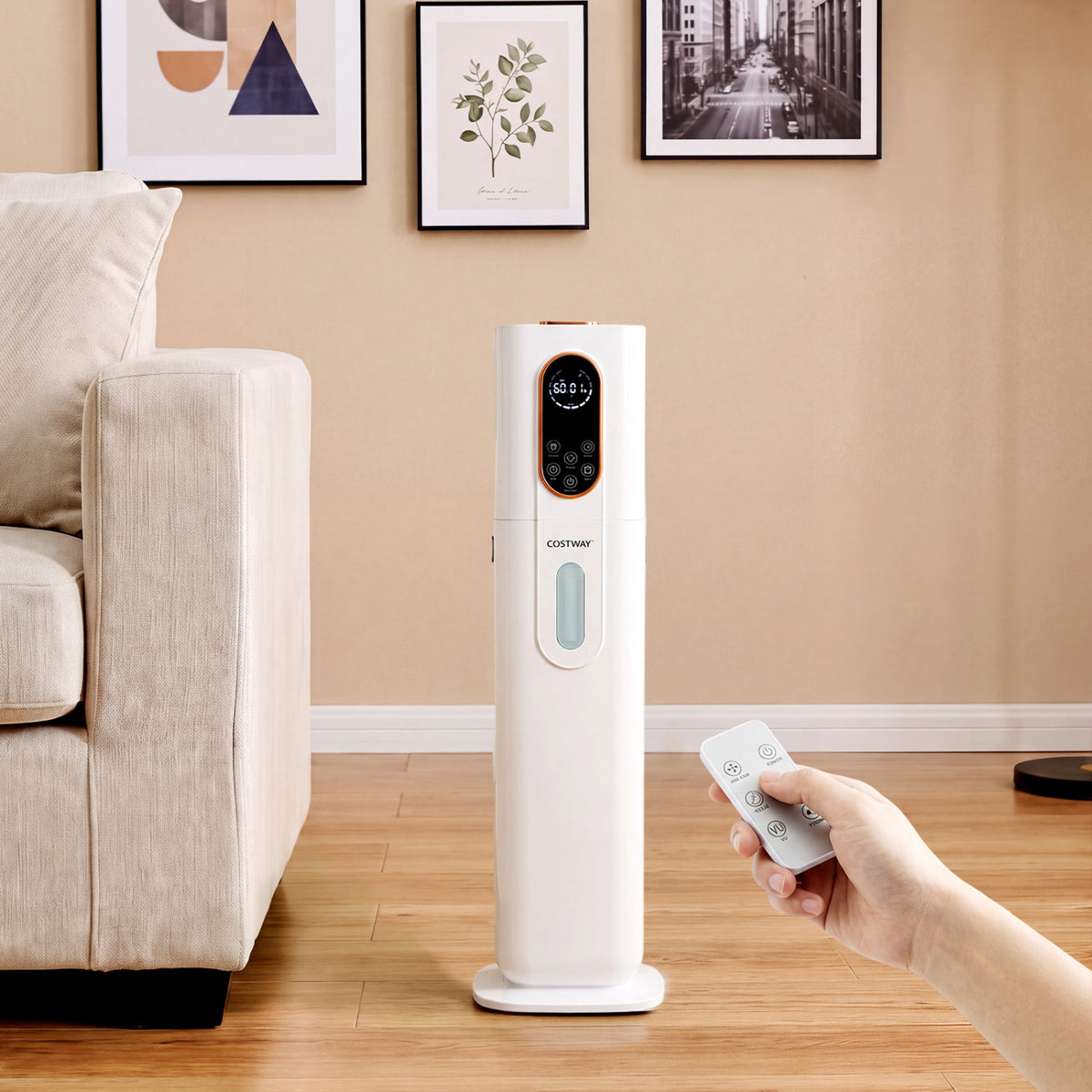 2.4 Gal Cool Mist Humidifier with 3 Mist Levels Remote Control and Essential Oil Diffuser for Plants-White
