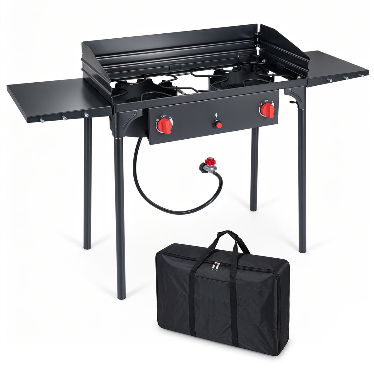 2 Burner Propane Gas Stove 150 000 BTU Portable Outdoor Cooker with Windscreen-Black