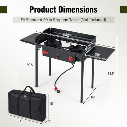2 Burner Propane Gas Stove 150 000 BTU Portable Outdoor Cooker with Windscreen-Black