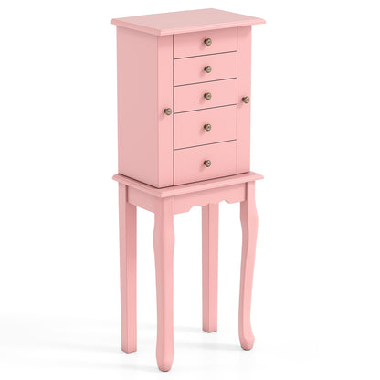 2 Colors Armoire Storage Standing Jewelry Cabinet with Mirror-Pink