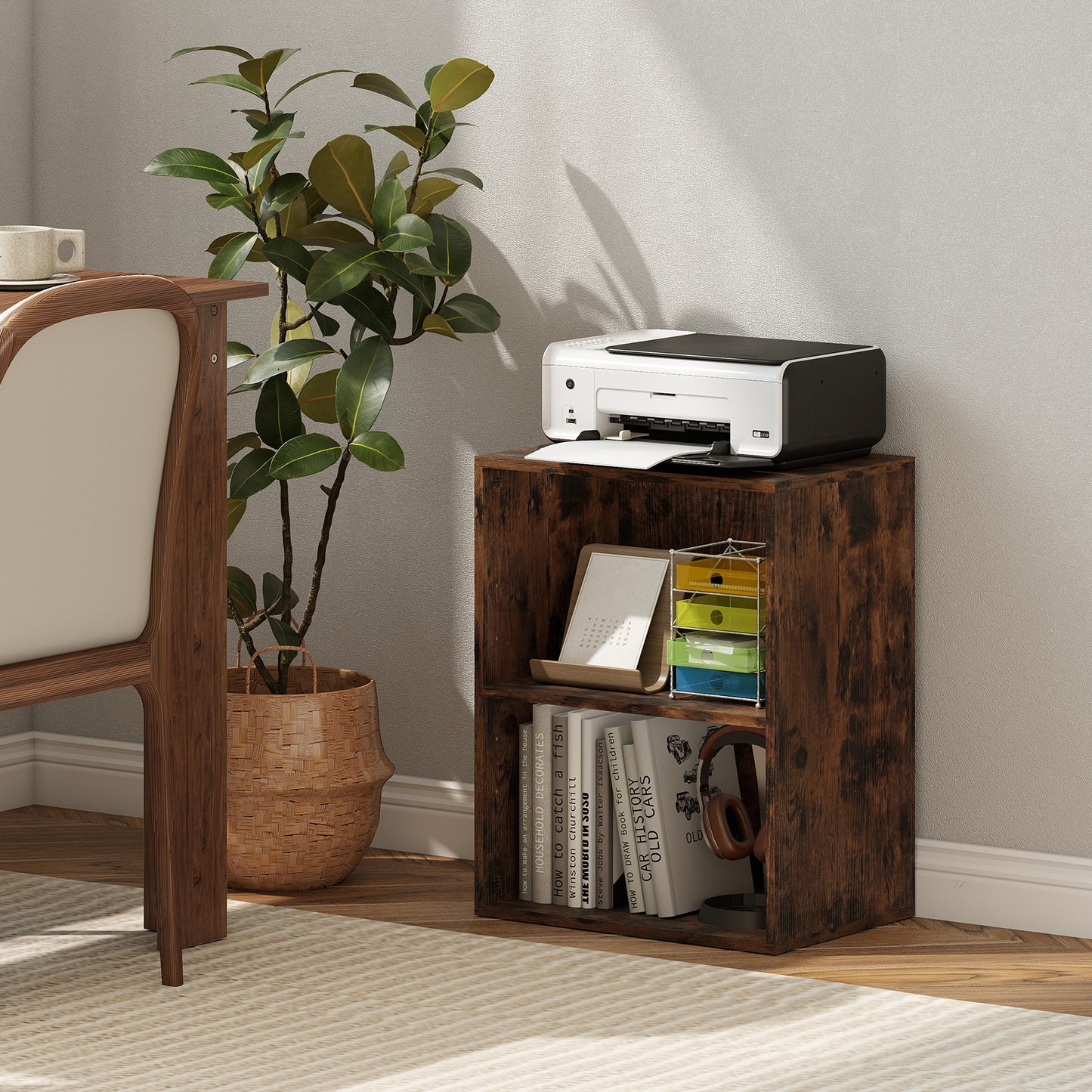 2-Cube Bookcase Floor Standing Open Bookshelf with 5-Position Adjustable Shelf-Black