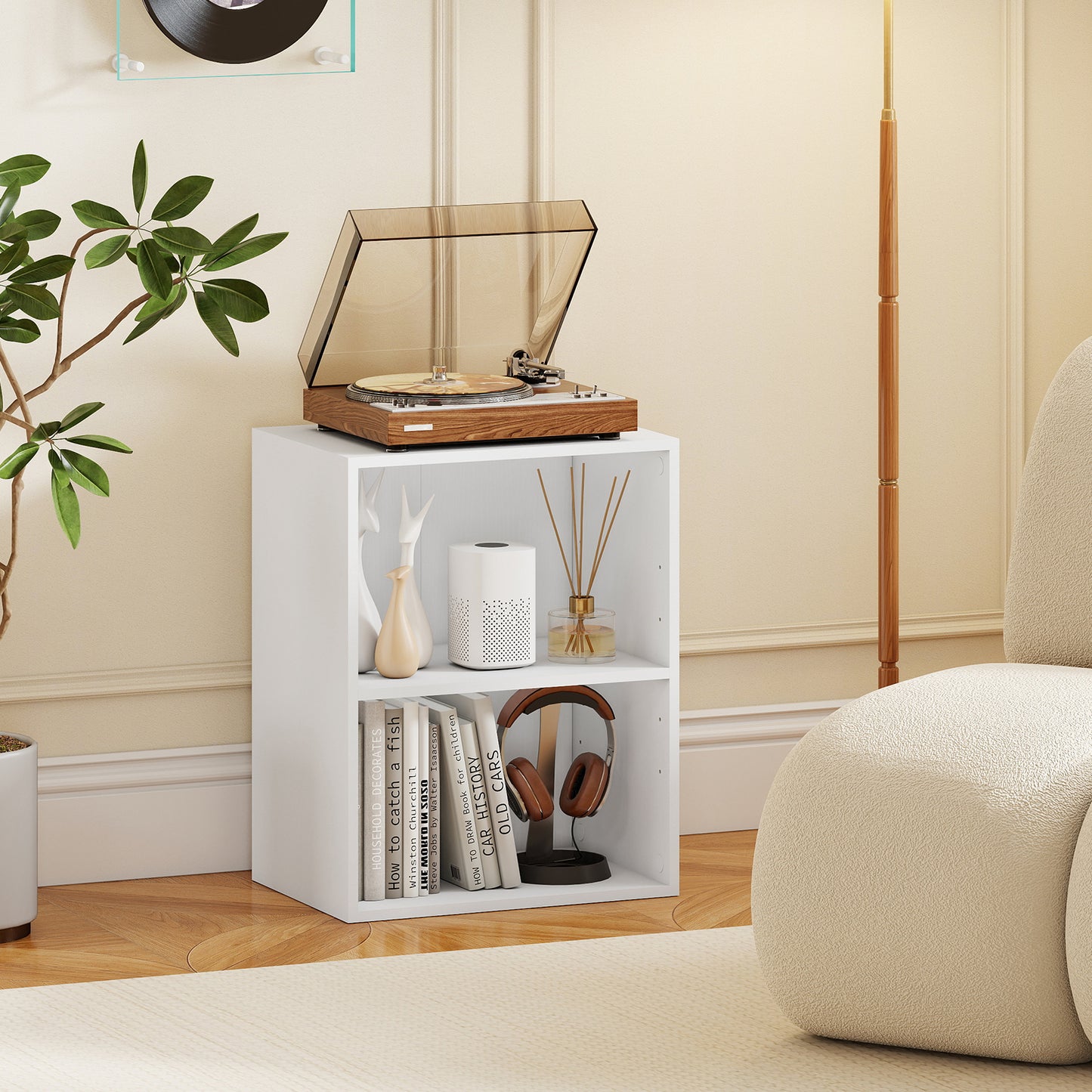 2-Cube Bookcase Floor Standing Open Bookshelf with 5-Position Adjustable Shelf-Black