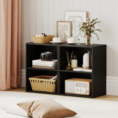 2-Cube Bookcase Set of 2 Floor Standing Open Bookshelf w/ 5-Position Adjustable Shelf-Black