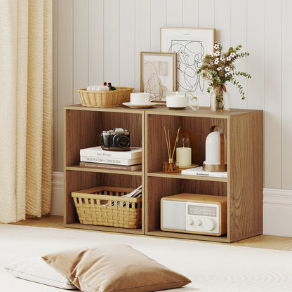 2-Cube Bookcase Set of 2 Floor Standing Open Bookshelf w/ 5-Position Adjustable Shelf-Black