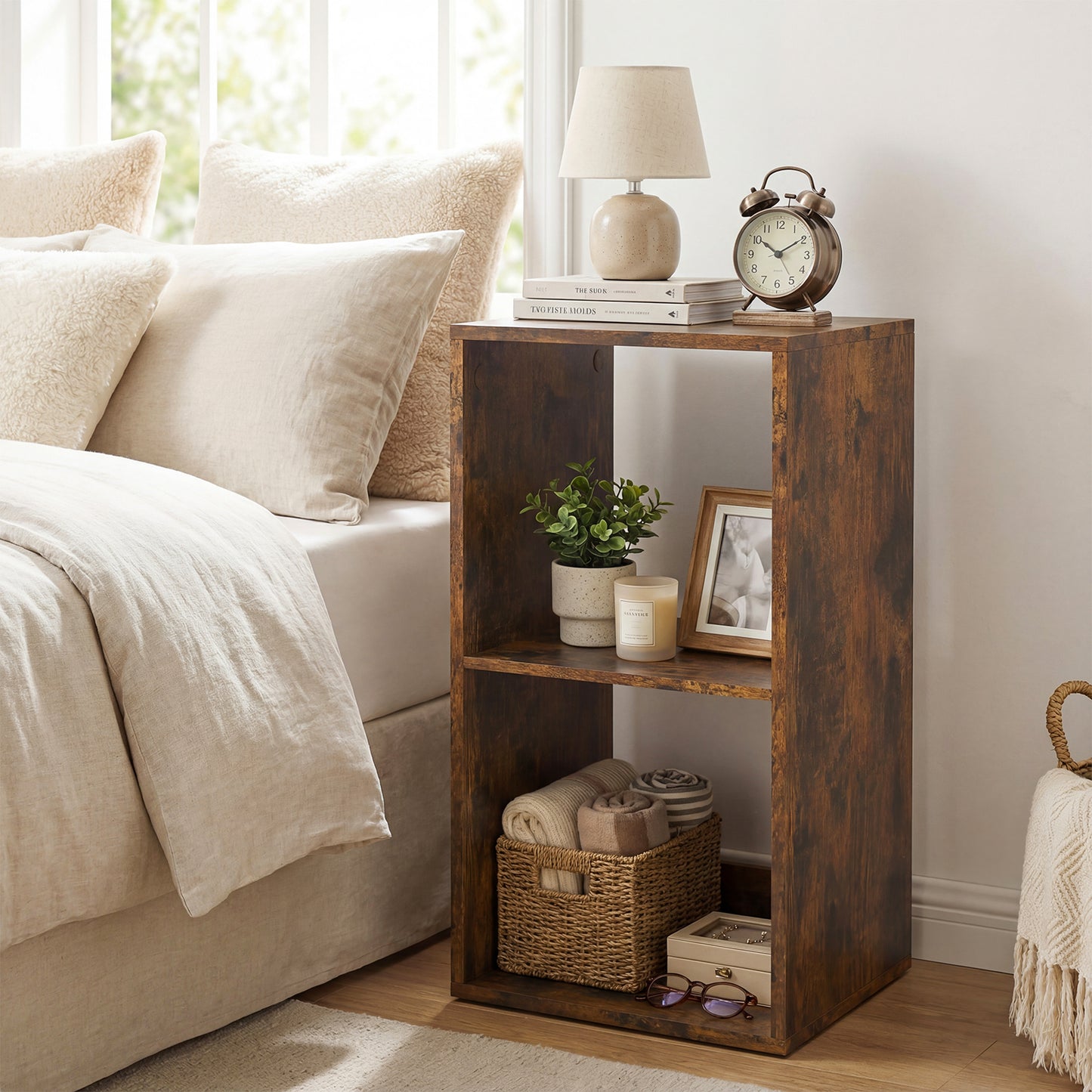 2 Cube Bookshelf with Back Guardrail for Living Room Bedroom-Black