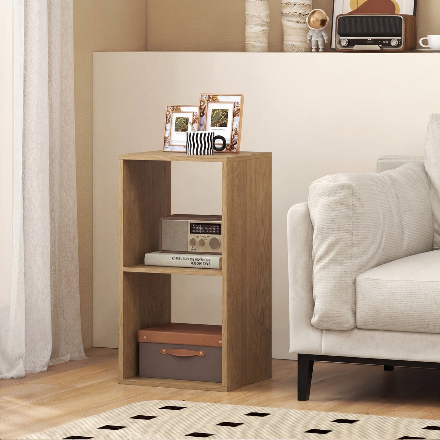 2 Cube Bookshelf with Back Guardrail for Living Room Bedroom-Black