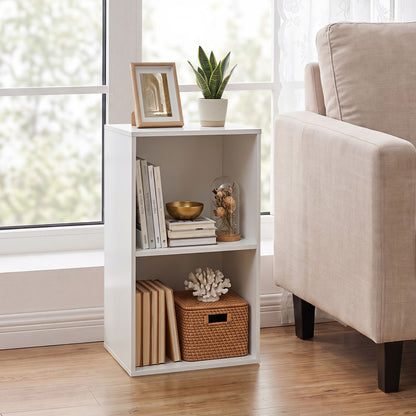 2-Cube Vertical or Horizontal Freestanding Bookshelf with 2 Compartments and 2 Anti-tipping Kits for Home Office-White