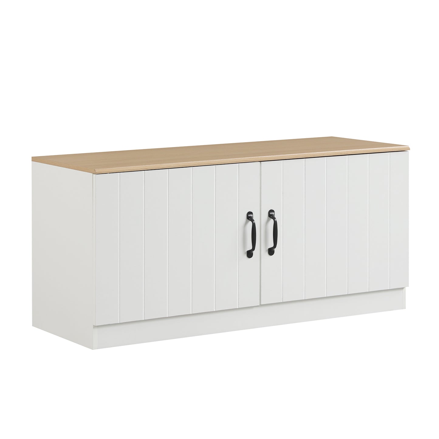 2-Door Shoe Bench Shoe Storage Cabinet with Adjustable Shelves-Natural