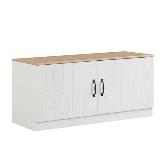 2-Door Shoe Bench Shoe Storage Cabinet with Adjustable Shelves-Natural