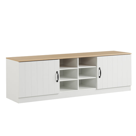 2-Door Shoe Bench Storage Cabinet with Adjustable Shelves-Natural