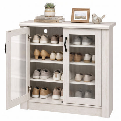 2-Door Shoe Cabinet with Removable Shelves Wooden Shoe Storage Organizer-White