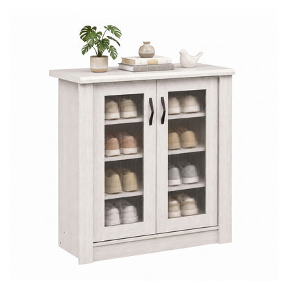 2-Door Shoe Cabinet with Removable Shelves Wooden Shoe Storage Organizer-White