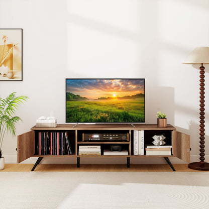 2-Door TV Stand for TVs up to 65 Inch with Open Shelves-Oak