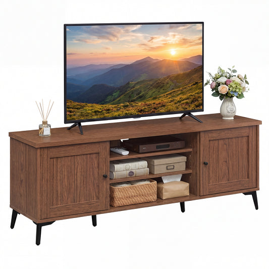 2-Door TV Stand for TVs up to 65 Inch Mid Century Modern Entertainment Center-Brown