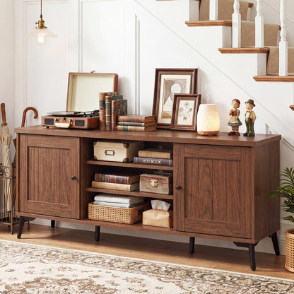 2-Door TV Stand for TVs up to 65 Inch Mid Century Modern Entertainment Center-Brown