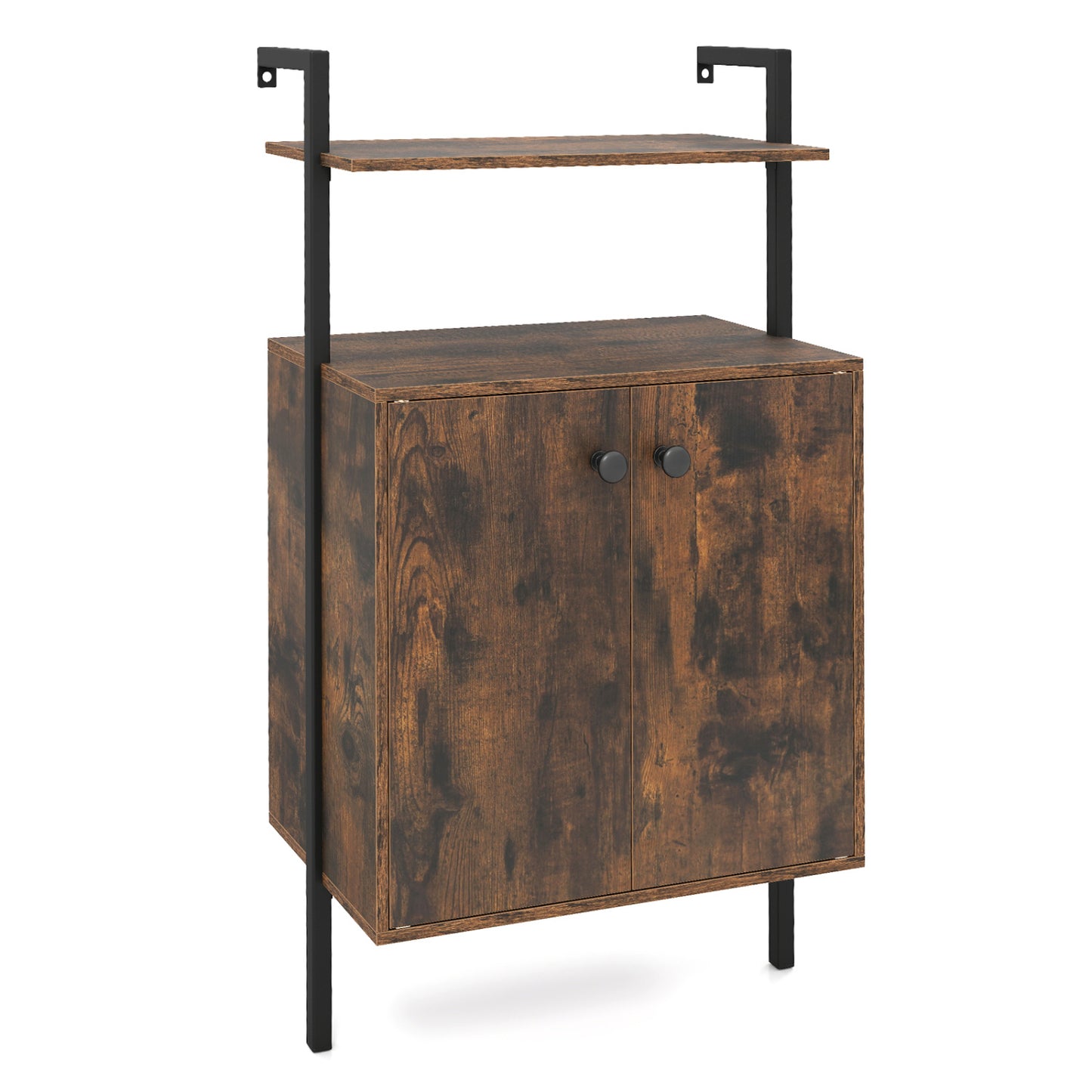 2-Door Wall Mount Bookshelf with Storage Cabinet-Natural