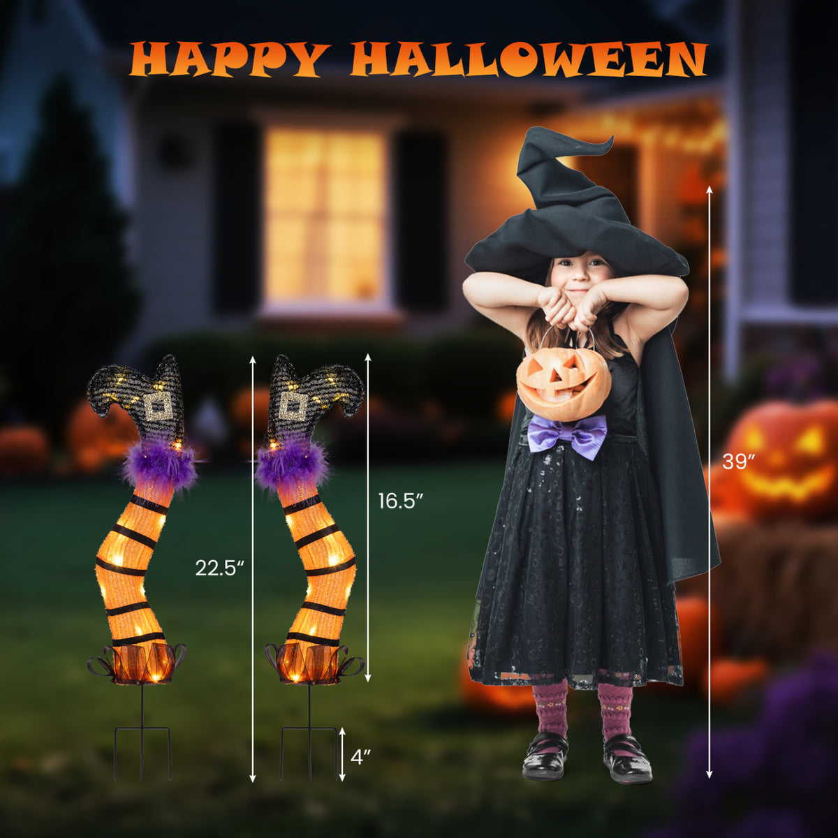 2 FT Set of 2 Lighted Witch Legs Halloween Decorations with Battery Operation