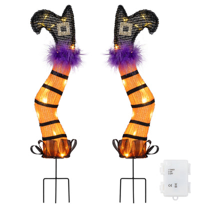 2 FT Set of 2 Lighted Witch Legs Halloween Decorations with Battery Operation