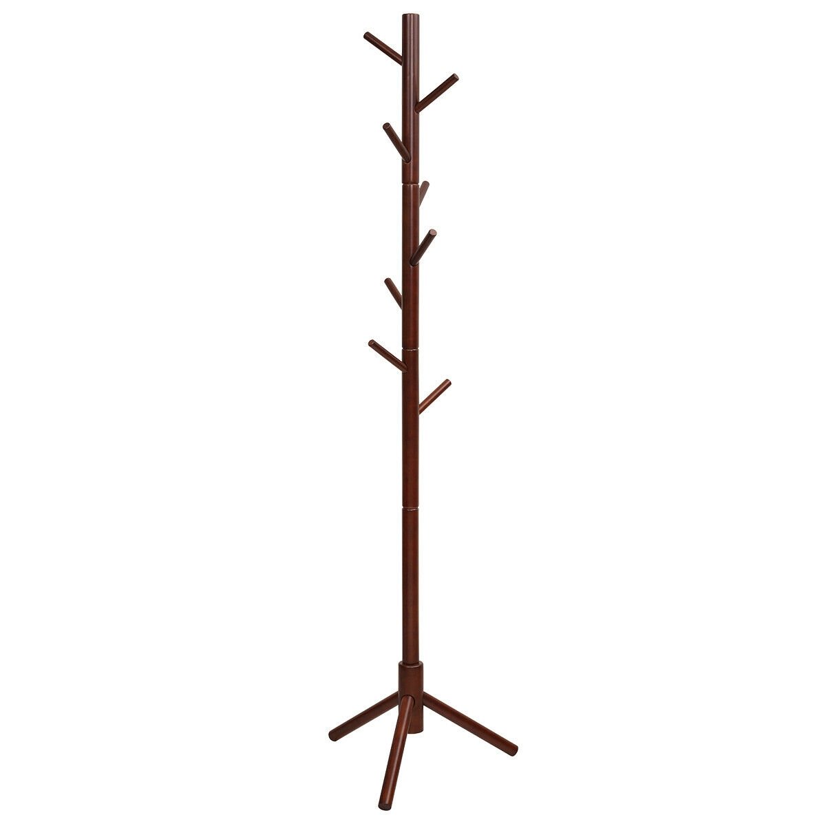 2 Heights Wooden Coat Rack with 8 Hooks-Gray