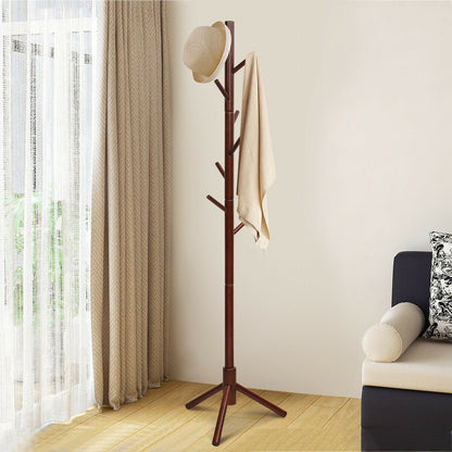 2 Heights Wooden Coat Rack with 8 Hooks-Gray