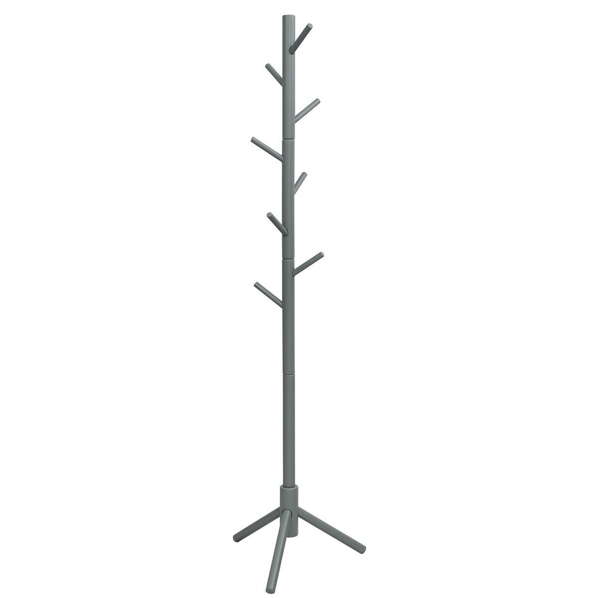 2 Heights Wooden Coat Rack with 8 Hooks-Gray