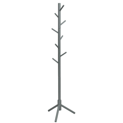 2 Heights Wooden Coat Rack with 8 Hooks-Gray