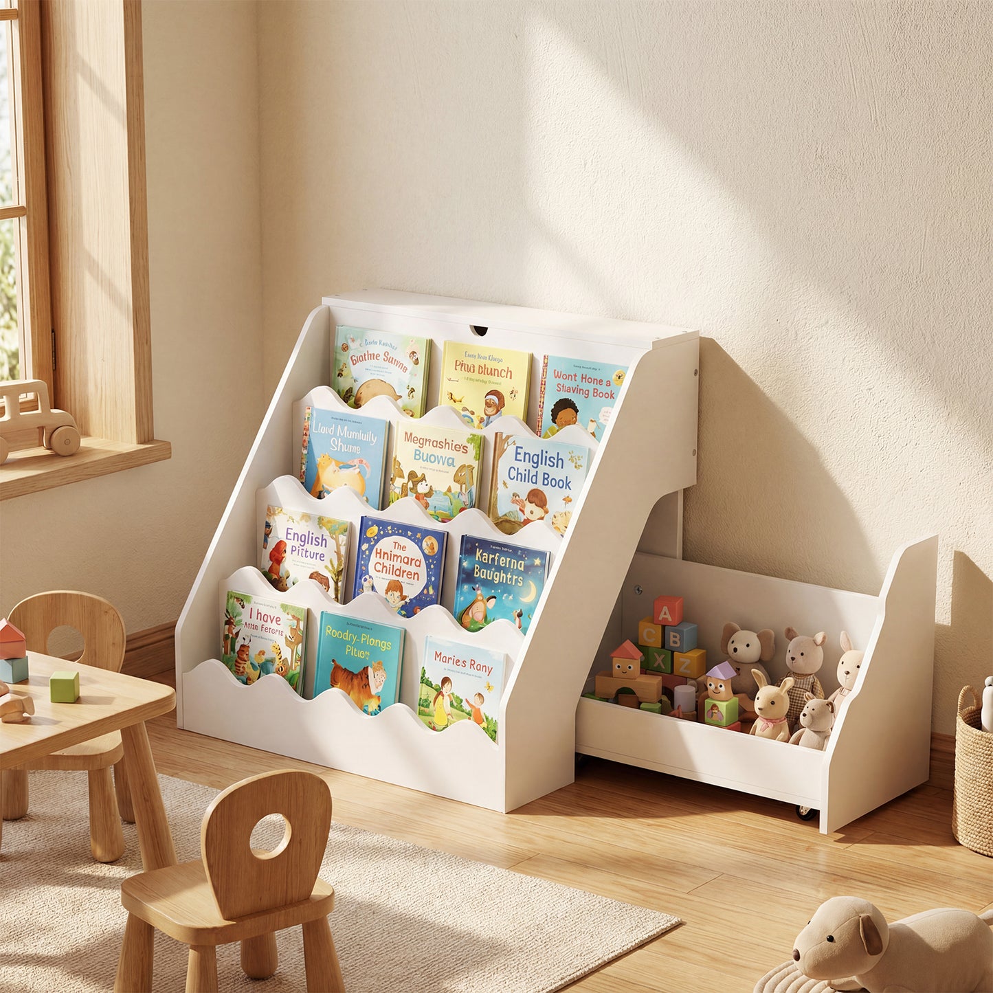 2-In-1 Kids Bookshelf & Toy Storage Organizer-Natural