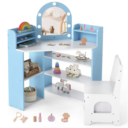 2-In-1 Kids Vanity Set with Lights for Toddlers 3+ Years Old-Pink
