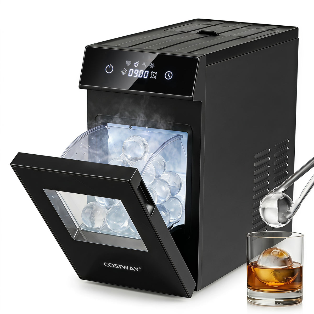 Black 2-inch ice ball maker by Direct by Wilsons Home Store, countertop appliance with self-cleaning and 8-hour timer.