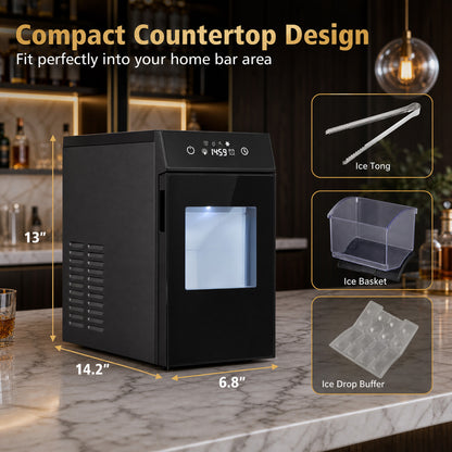 Black 2-inch ice ball maker by Direct Wilsons Home Store, countertop appliance with self-cleaning and 8-hour timer functionality.