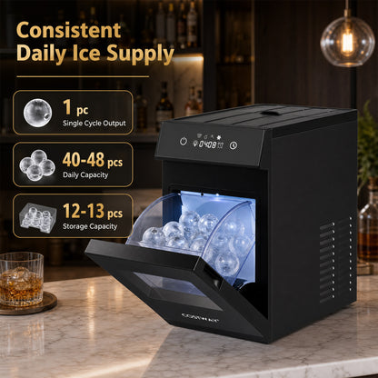 Black 2-inch ice ball maker by Direct by Wilsons Home Store with self-cleaning and 8-hour timer for countertop use.