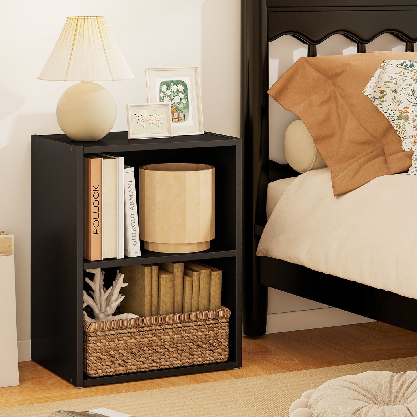 2-Layer Multifunctional Furniture Display Cabinet with Large Capacity Storage Space-Black