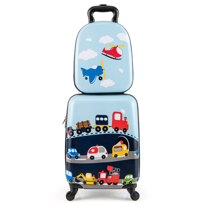 2 PCS Kid Luggage Set With Spinner Wheels for Children Boys Girls-Blue