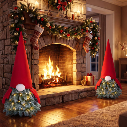Two 2.5-foot pre-lit mini artificial Christmas trees in a 2-pack, decorated for holiday decor by Wilsons Home Store.
