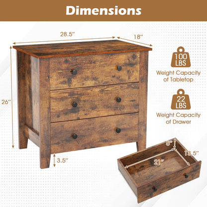 2-Pack 3 Drawer Dresser Chest of Drawers Bedside Table-Brown