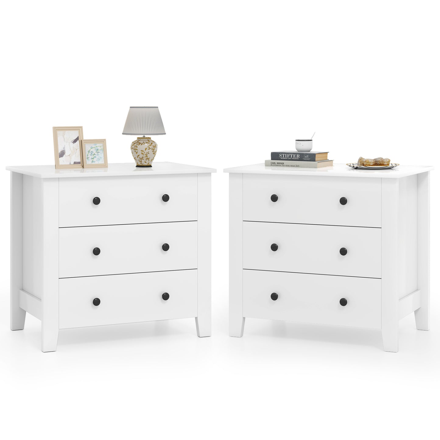 2-Pack 3 Drawer Dresser Chest of Drawers Bedside Table-Brown