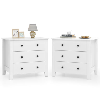 2-Pack 3 Drawer Dresser Chest of Drawers Bedside Table-Brown