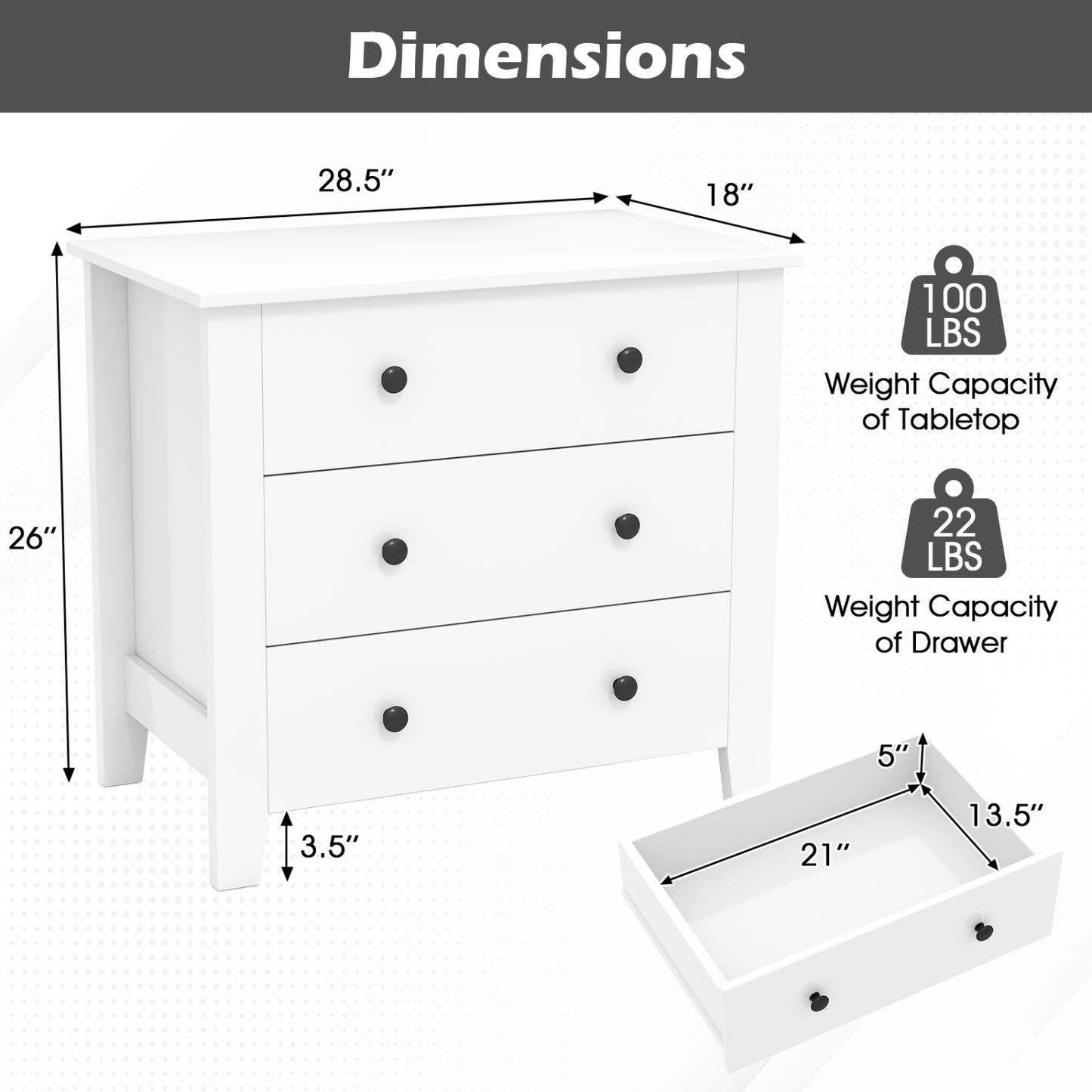 2-Pack 3 Drawer Dresser Chest of Drawers Bedside Table-Brown