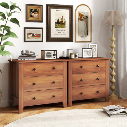 2-Pack 3 Drawer Dresser Chest of Drawers Bedside Table-Brown